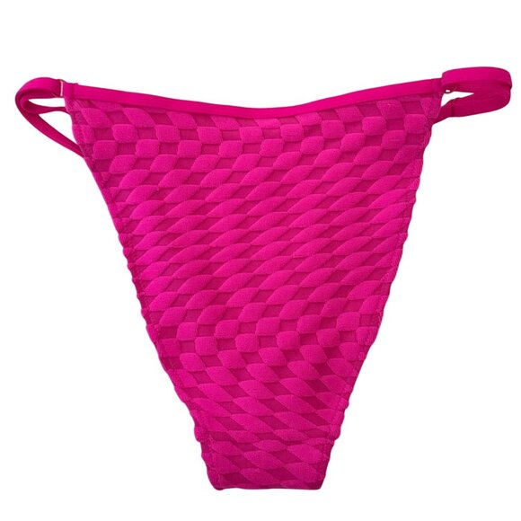 Good American Hot Pink Textured Jacquard Bikini Bottom Size XL High-Cut Adjustab - Picture 3 of 7